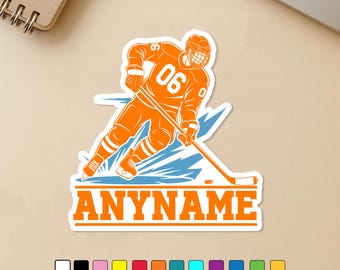 Custom Ice Hockey Name Sticker, Personalized Hockey Sports Team Name Number Die Cut Stickers for Laptop, Water Bottle Gift Team, Coach