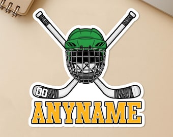 Custom Hockey Sticker with Name & Number, Helmet Sticks Vinyl Decal, Sports Team Gift, Personalized Hockey Player Stickers for Water Bottle