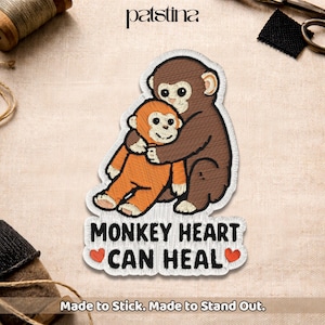 Punch The Monkey Patch, Cute Sad Abandoned Baby Monkey Animal Lover Inspirational Self Love Embroidery Patch for Jacket Clothes Backpack Bag
