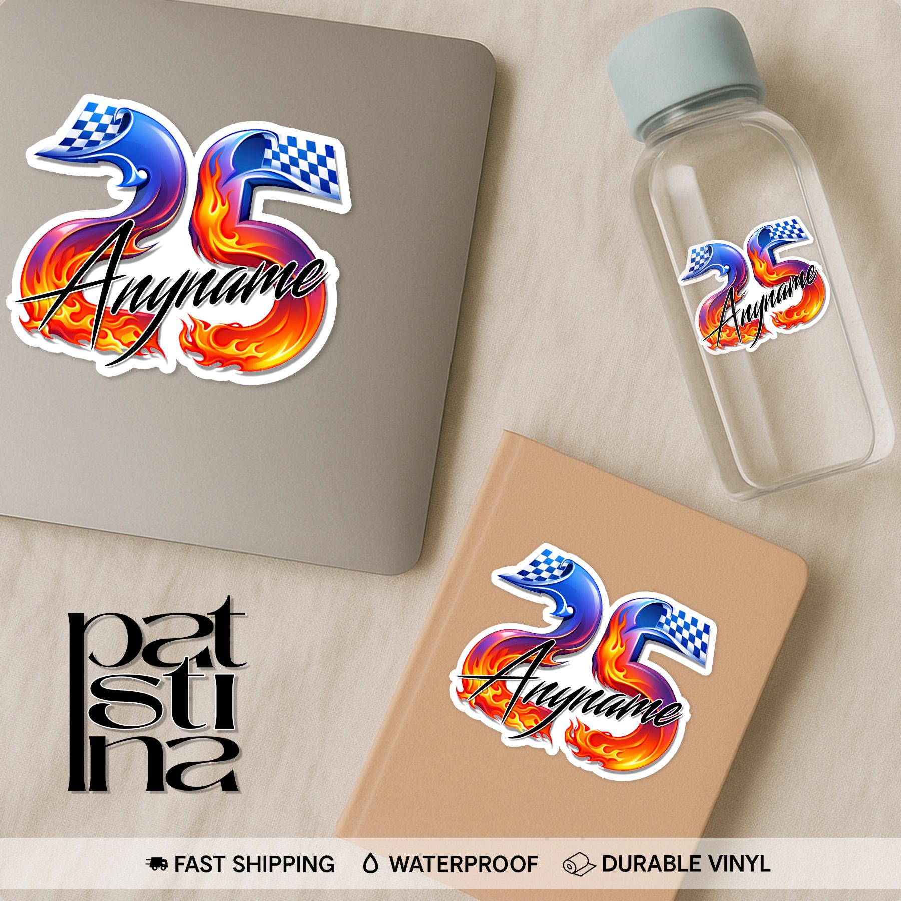 Custom Racing Number Sticker, Personalized Racer Name Cool Fire Number ...
