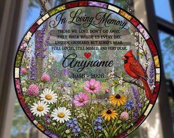 Custom Cardinal Memorial Stained Glass Suncatcher, Personalized Loss of Loved One Window Hanging, Sympathy Gift with Name & Date Decor