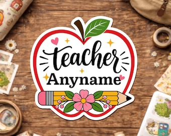 Personalized Teacher Name Sticker, Custom Apple Pencil, Back To School, Classroom Teacher Appreciation Sticker For Laptop Water Bottle Gift