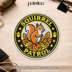 Squirrel Patrol Patch, Wildlife Camping Hiking Outdoor Adventure Nature Lover Embroidery Patch for Jacket Clothes Backpack Bag Jean