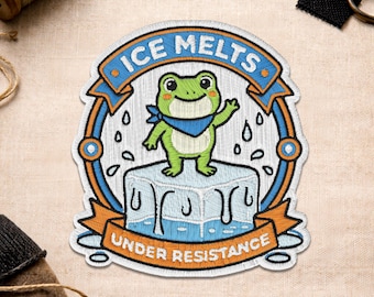 Ice Melt Under Resistance Patch , Funny Frog Meme Political Resist Social Justice Embroidery Patch for Jacket Clothes Bag Jean Gift