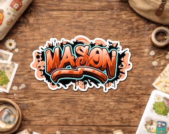 Custom Graffiti Name Sticker, Personalized Glossy Graffiti Cool Text Gradient Street Style Name Die Cut Sticker for Laptop Water Bottle Gift