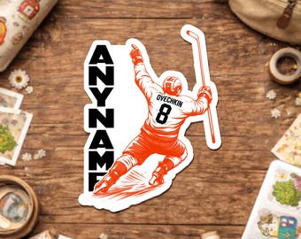 Custom Hockey Name Sticker, Personalized Ice Hockey First And Last Name Team Number Player Sticker for Water Bottle, Laptop, Tumbler