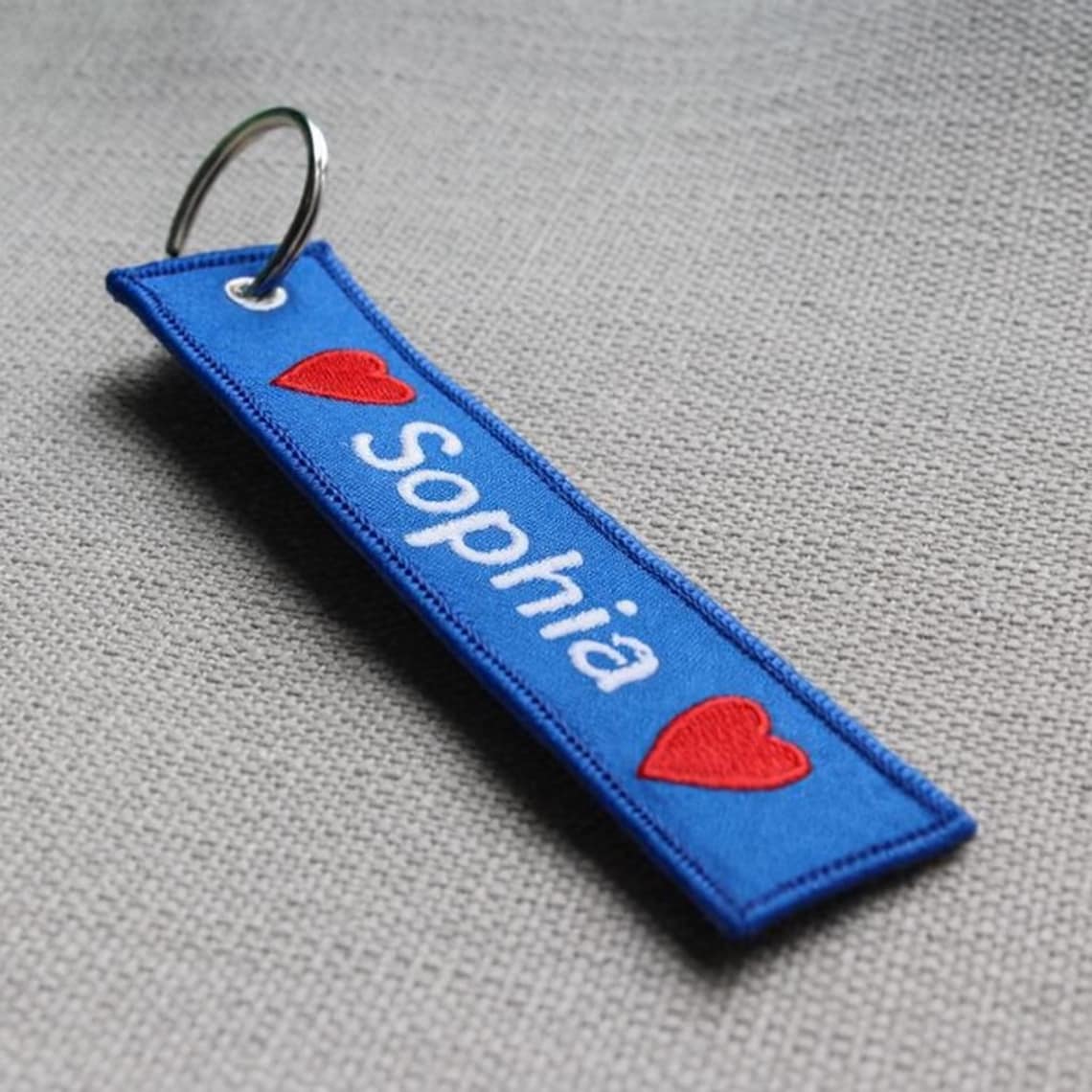 Personalized Fabric Keychain – Custom Text Embroidered Tag, Name or ...