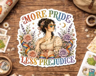 More Pride Less Prejudice Sticker, LGBTQ Pride, Rainbow Support, Equality Rights, Inclusive Pride Month Sticker For Laptop Water Bottle Gift