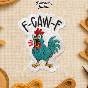 F-CAW-F Funny Rooster Patch, Chicken Farm Animal Humor Bird Lovers Embroidered Patches Badge for Jacket Backpack Hat Gifts