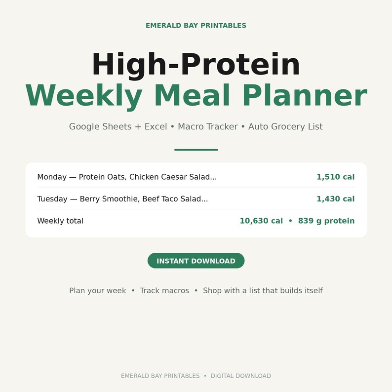High-protein Weekly Meal Planner – Macro Tracker, Auto Grocery List ...