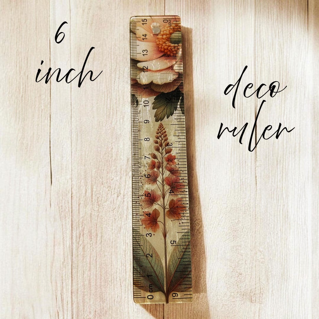 Theme Ruler Acrylic Ruler, 6 Inch Ruler, Floral Theme Ruler, Vintage Desk Accessory ...