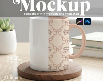 Mockup minimalista de caneca | Editável no Procreate e Photoshop | Conjunto de imagens PNG com padrões sem emenda (Download digital)