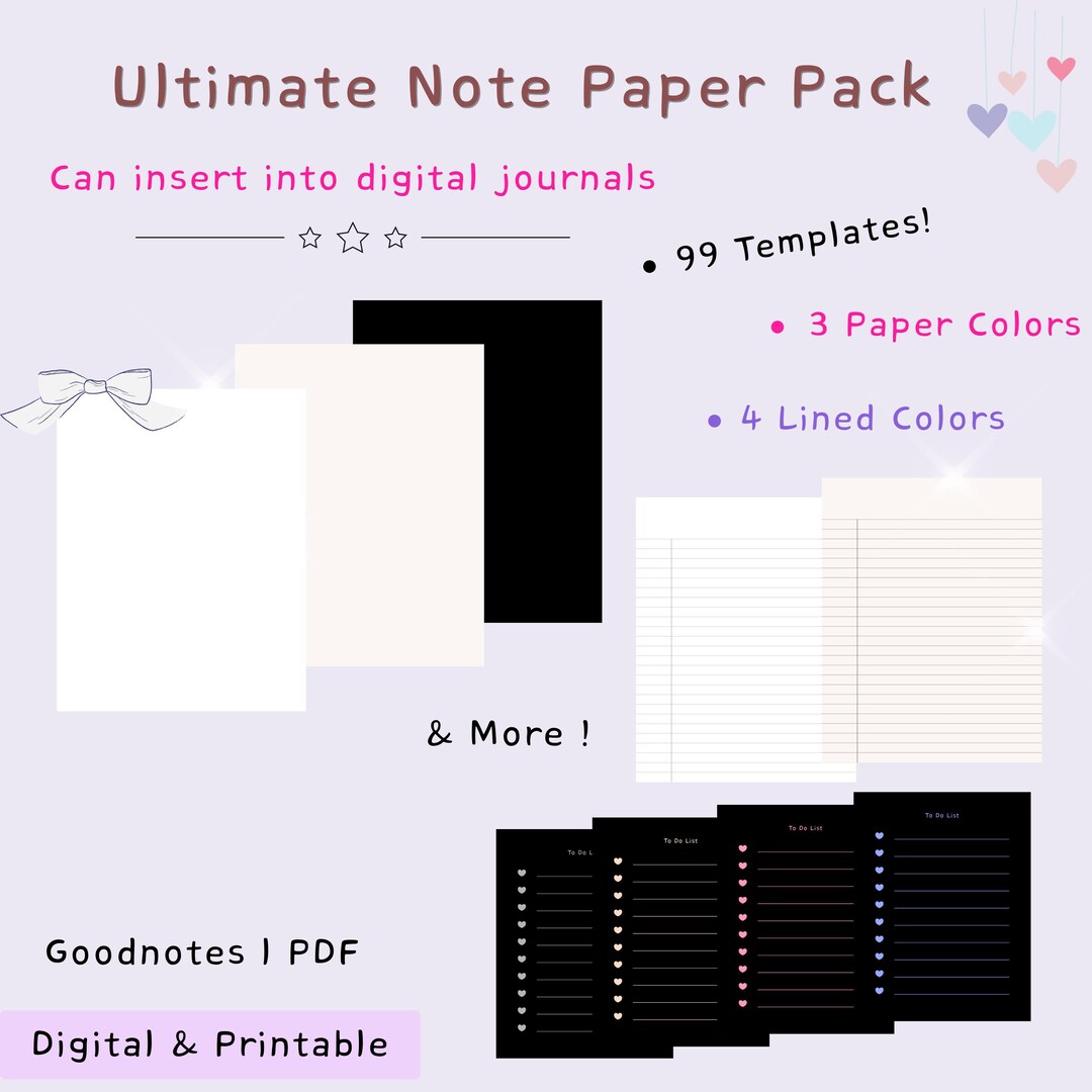 Ultimate Digital Note Paper Pack - 99 Journal Templates, Beige White ...