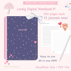 Cute Digital Notebook Journal | Lined, Blank and Dotted Paper Template | for Goodnotes, notability, iPad & Android | Aesthetic Planner | PDF