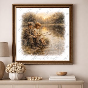 An Evening By The Pond - Nostalgic Childhood Scene - Vintage Impressionistic Art - (Digital Download)