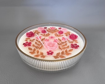 Golden Hour Roses Scented Wax Candle with glass container