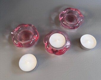 Set of 3 Pink Flower Tealight Holder