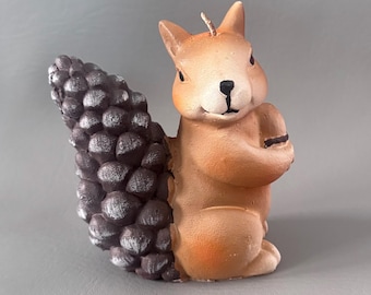 Squirrel with Acorn Soy Wax Candle: Autumn Decor