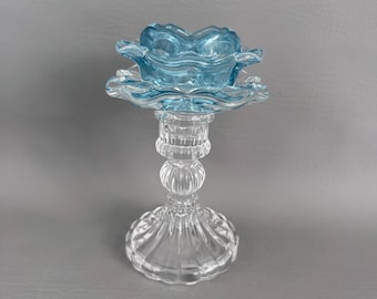 Blue flower glass candle holder