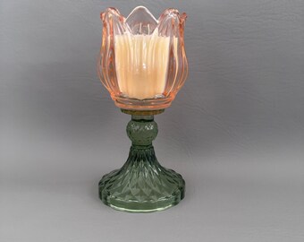 Ember Glow Tulip Flower Glass Candle Holder