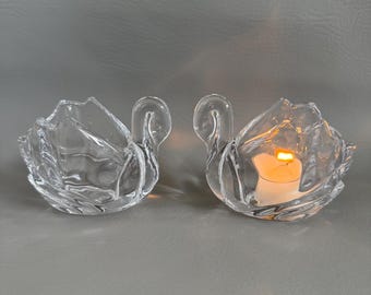 Juego de 2 portavelas de cristal con forma de cisne
