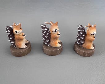 Juego de 3 velas de té con ardilla y bellota