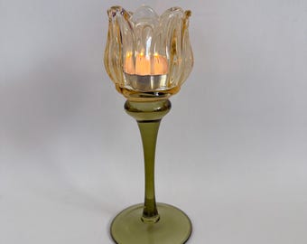 Light Yellow Tulip Glass Candle Holder