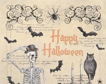 Ghostly Greetings Parchment Panel 56040 11 by Deb Strain for Moda Fabrics, halloween, autumn