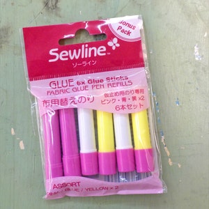 Sewline Fabric Glue Pen Refillspink/blue/yellow Pack of 6 Glue Sticks 