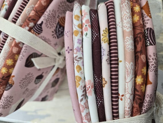 October is My Favorite...HALF YARD bundle...pastel autumn, acorns, pink and plum