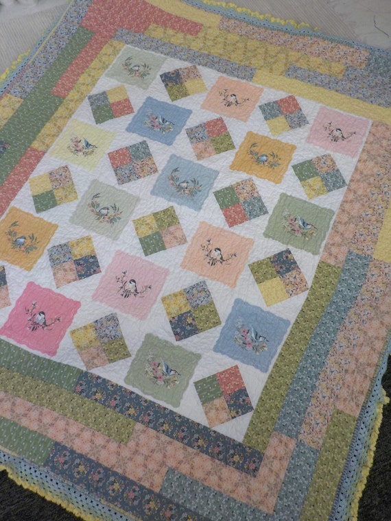 Springtime Sing-Along quilt/crochet kit...pattern designed by Mickey Zimmer featuring Songbird Serenade by Sheri McCulley for Poppie Cotton