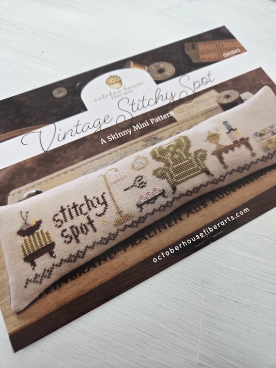 Vintage Stitchy Spot...October House Fiber Arts...cross stitch chart...skinny mini pattern
