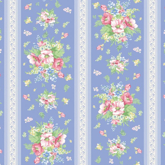 April's Garden...Charming Stripe...Blue...16538B-55...April Cornell...Benartex