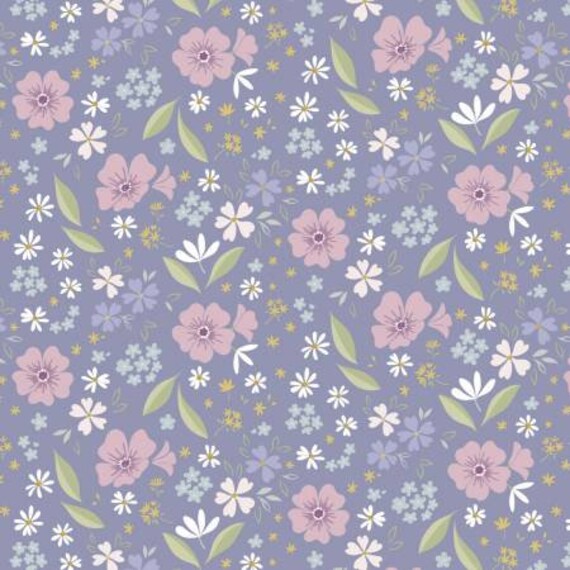 Floral Song Floral Art on Lavender Blue CC32-3 designed by Cassandra Connolly for Lewis & Irene