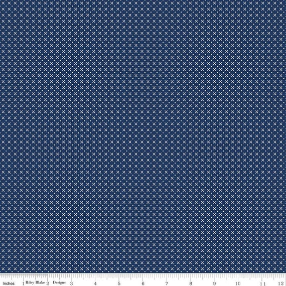 Tulip Cottage Stitches Navy C14267-NAVY designed by Melissa Mortenson for Riley Blake Designs