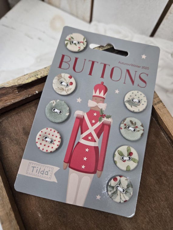 Merry Little Christmas...Button Cards...Tilda Autumn 2025...Tone Finnanger...blue/cream