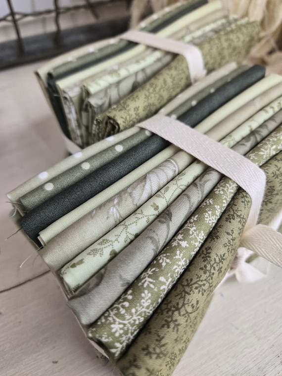 3 Sisters Favorites...Vintage Linens...Meadow Greens...FQ Bundle...Moda Fabrics...9 prints