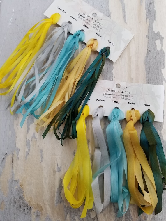 Summer ribbon set...Gibb & Hiney, hand-dyed silk ribbon, 5 colors, 2 widths