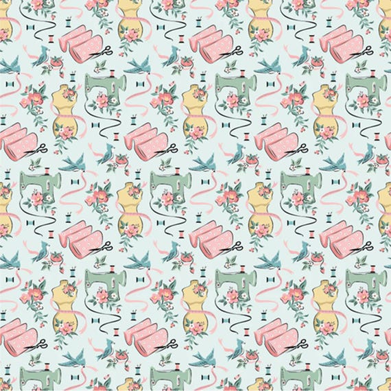 Granny's Sewing Room...Sewing Room blue...GS25927...Sheri McCulley...Poppie Cotton