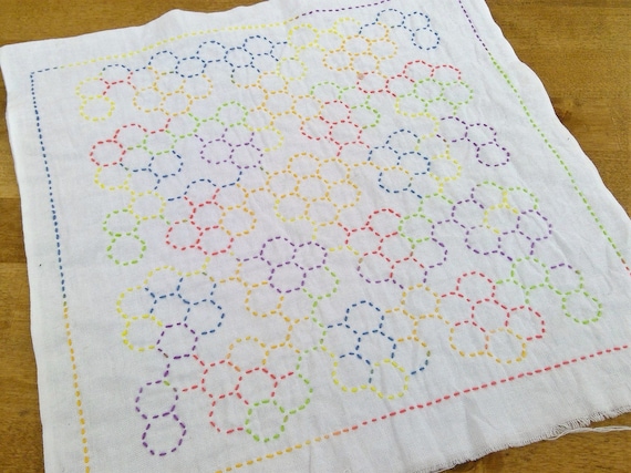 Sashiko World, America, Grandmother's Flower Garden Embroidery starter kit by Tulip...preprinted fabric, thread, needle
