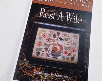 Rest a Wile by Plum Street Samplers...cross stitch pattern, Halloween cross stitch, fox, autumn