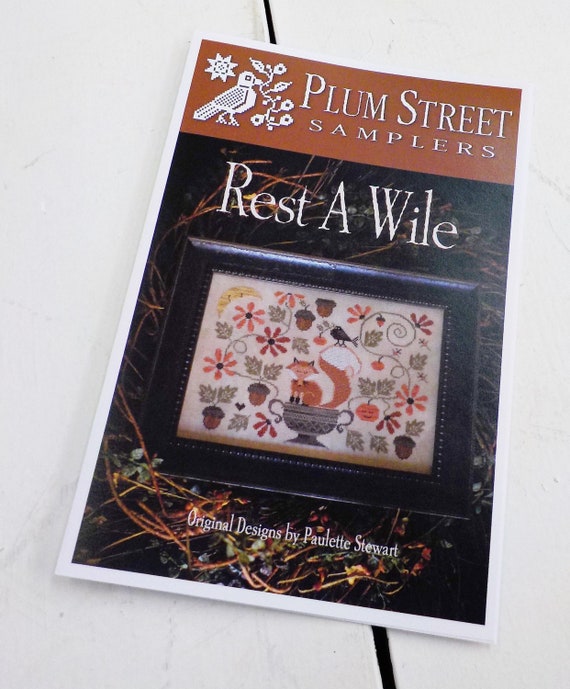 Rest a Wile by Plum Street Samplers...cross stitch pattern, Halloween cross stitch, fox, autumn