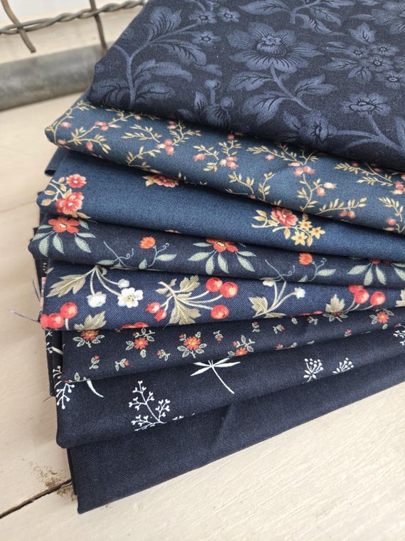 Petite Flowers Navy...HALF Yard bundle...3 Sisters...Moda Fabrics...8 prints