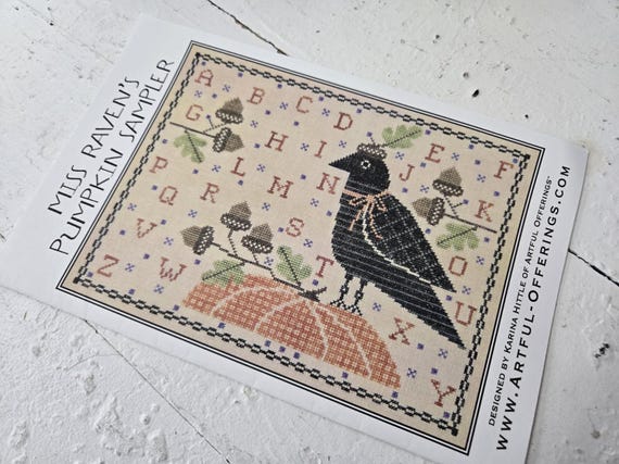 Miss Raven's Pumpkin Sampler...Artful Offerings...cross stitch chart...autumn...Halloween