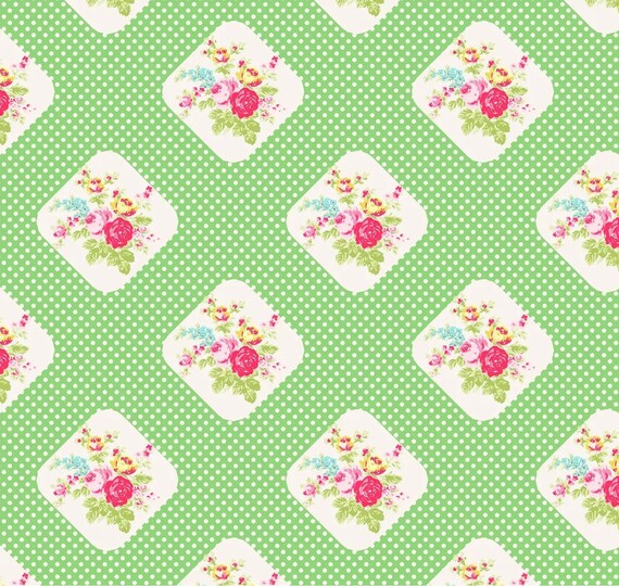 Posie TW08 green by Tanya Whelan...cottage style print, green