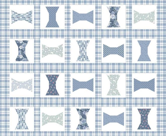 Beautiful Bowquets...8894B-77 Blue Bow Ties Cheater...Maureen Fiorellini...Studio e Fabrics