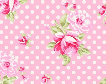 Posie TW07 pink by Tanya Whelan...cottage style print, pink dot floral