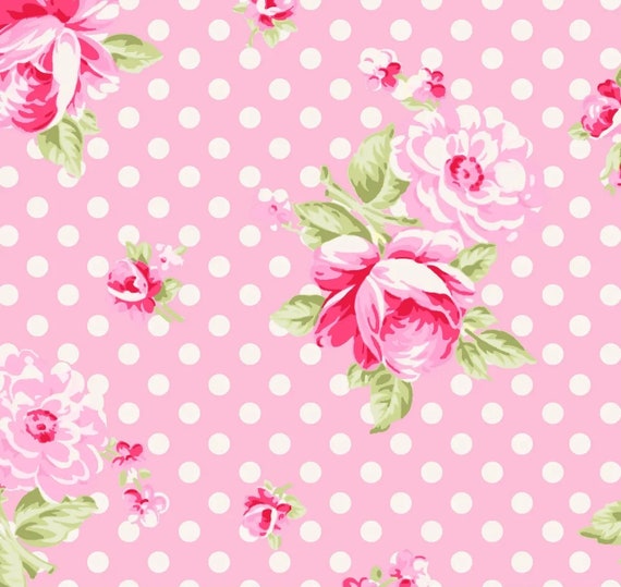 Posie TW07 pink by Tanya Whelan...cottage style print, pink dot floral