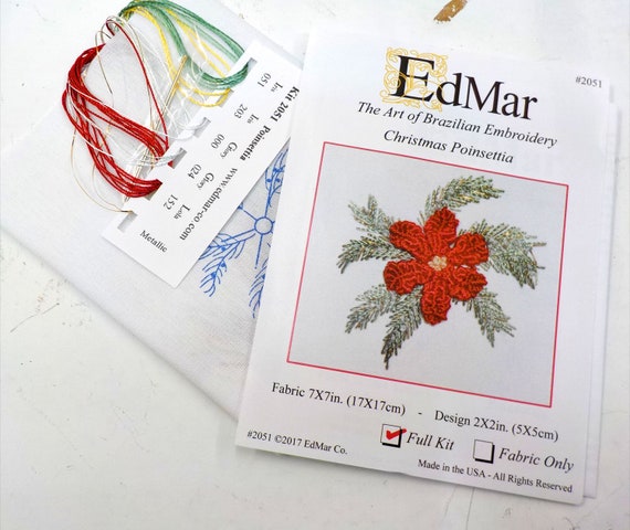 Christmas Poinsettia #2051...EdMar kit...Brazilian embroidery