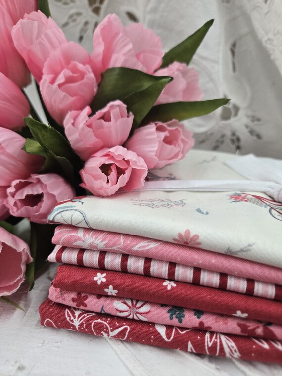 Berry Market...Peony, Red, and Sand dollar HALF YARD Bundle...Beverly McCullough...Riley Blake Designs...6 prints